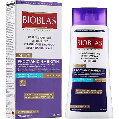 Шампунь для волос BIOBLAS Шампунь для всех типов волос против выпадения с экстрактом виноградных косточек и биотином Procyanidin + Biotin