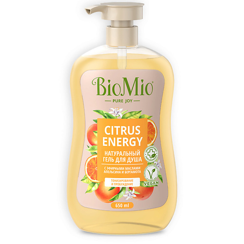 Гель для душа BIO MIO Натуральный гель для душа с эфирными маслами апельсина и бергамота Citrus Energy гель для душа biomio citrus energy апельсин и бергамот 650мл