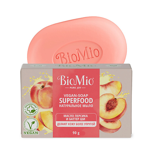 BIO MIO Натуральное мыло с маслом Персика и баттером Ши VEGAN-SOAP SUPERFOOD ларомеэко крымское натуральное твердое мыло календула заживляющее 85