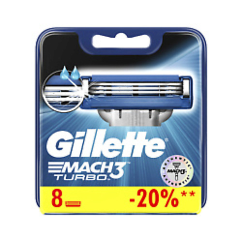 GILLETTE Сменные кассеты для мужской бритвы с 3 лезвиями Mach3 Turbo сменные кассеты для бритвы bic hybrid 3 flex sensetive мужские 4 шт