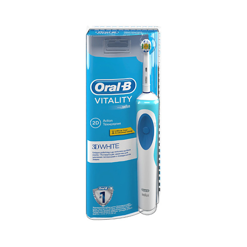 ORAL-B Электрическая зубная щетка Oral-B Vitality 3D White (мягкая упаковка) электрическая зубная щетка colgate 360 sonic optic white отбеливающая на батарейках средней жесткости