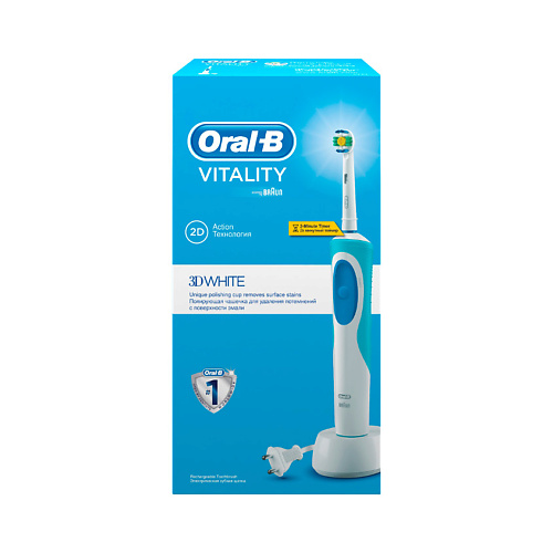 ORAL-B Электрическая зубная щетка Vitality D12.513 3D White (тип 3709) cvdent зубная щетка cvdent white plus soft