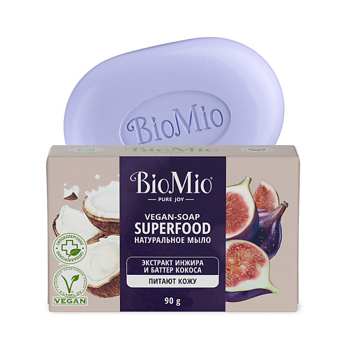 Мыло твердое BIO MIO Натуральное мыло с экстрактом инжира и баттером Кокоса Vegan-Soap Superfood цена и фото