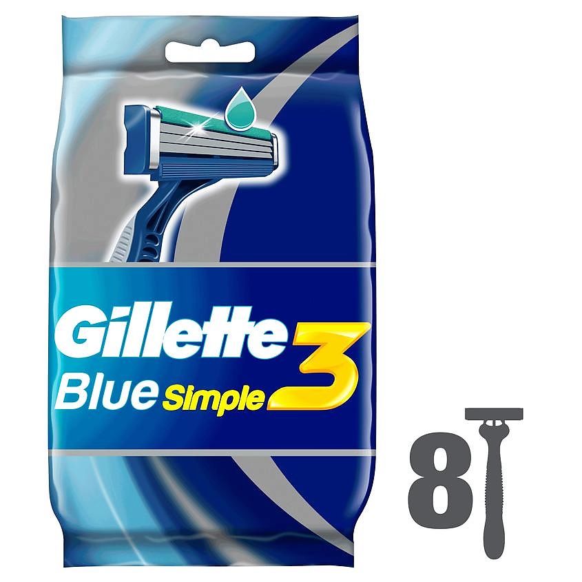 GILLETTE Одноразовые мужские бритвы с 3 лезвиями, фиксированная головка ...