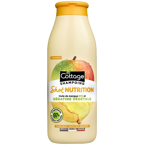 COTTAGE Шампунь для сухих и поврежденных волос с органическим маслом манго и растительным кератином Заряд питания Shot Nutrition