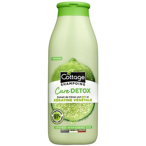 COTTAGE Шампунь для жирных волос с органическим экстрактом лайма и растительным кератином Глубокое очищение Cure Detox