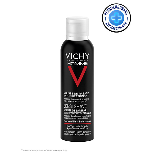 Пена для бритья VICHY Homme Пена для бритья для мужчин против раздражения кожи с термальной водой, стеариновой и салициловой кислотой