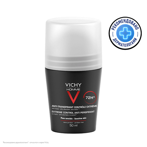 Дезодорант-ролик VICHY Homme Мужской шариковый дезодорант против избыточного потоотделения с защитой 72 часа, антистресс роликовый антиперспирант от запаха пота дезодоранты adidas роликовый дезодорант антиперспирант cool