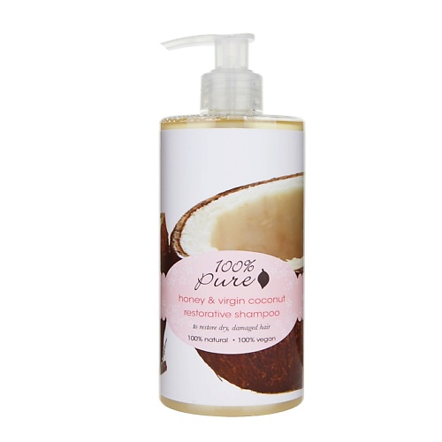 фото 100% pure шампунь тонизирующий мед и молодой кокос honey & virgin coconut restorative shampoo