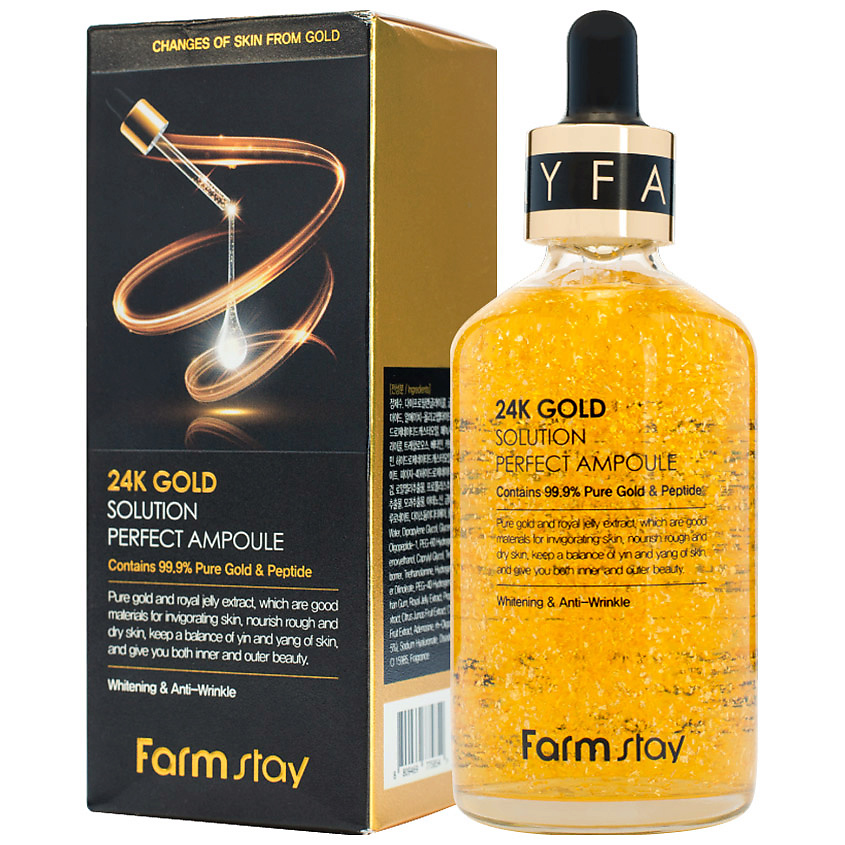 FARMSTAY Сыворотка для лица ампульная с золотом и пептидами 24K Gold ...