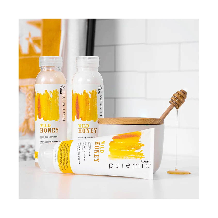 фото Rusk шампунь для волос восстанавливающий с диким медом для сухих волос puremix wild honey repairing shampoo - dry hair