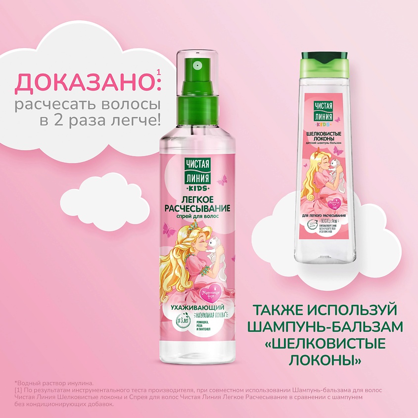 ЧИСТАЯ ЛИНИЯ Шампунь-бальзам для волос "Шелковистые Локоны" гипоаллергенный, без красителей и силиконов Kids, фото 3