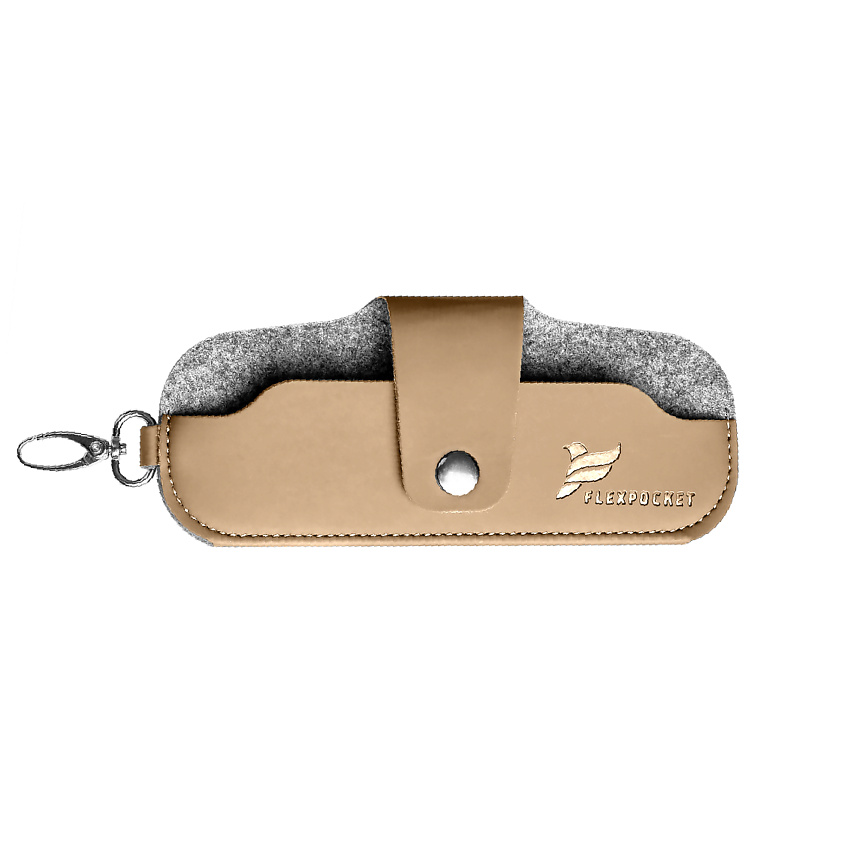 Изображение товара FLEXPOCKET Футляр для очков на кнопке, из экокожи soft-touch с внутренней отделкой фетром, Бежевый