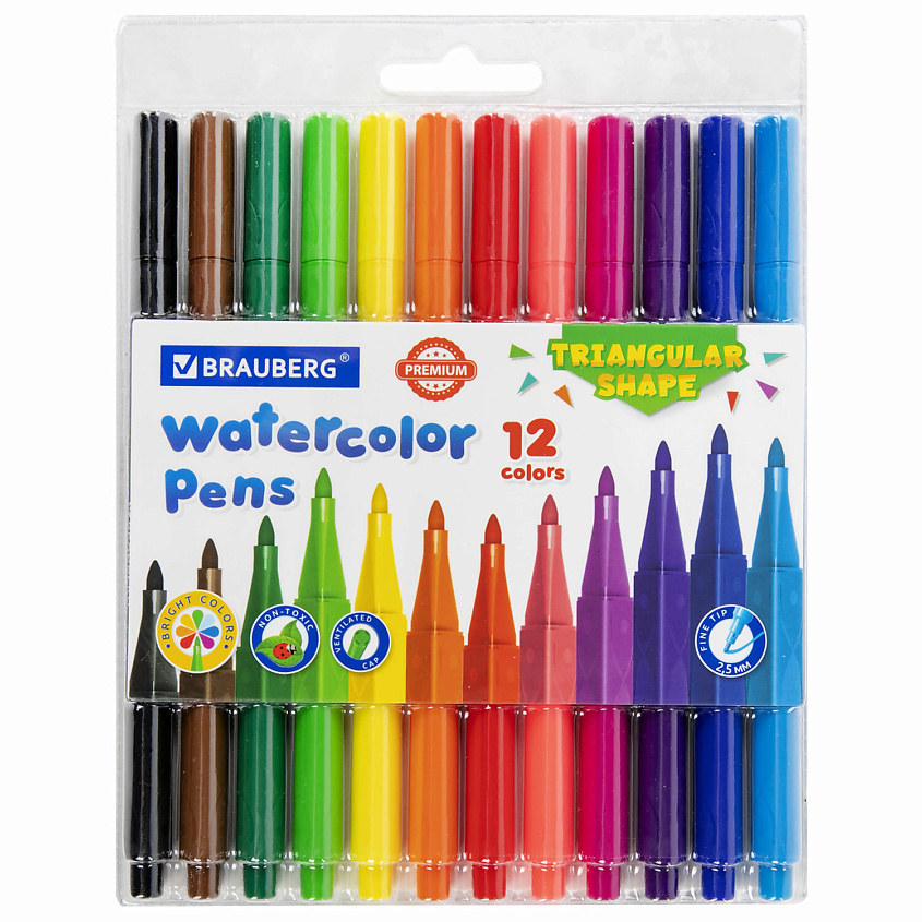Изображение товара Фломастеры BRAUBERG PREMIUM 12 цветов, трехгранные, водорастворимые
