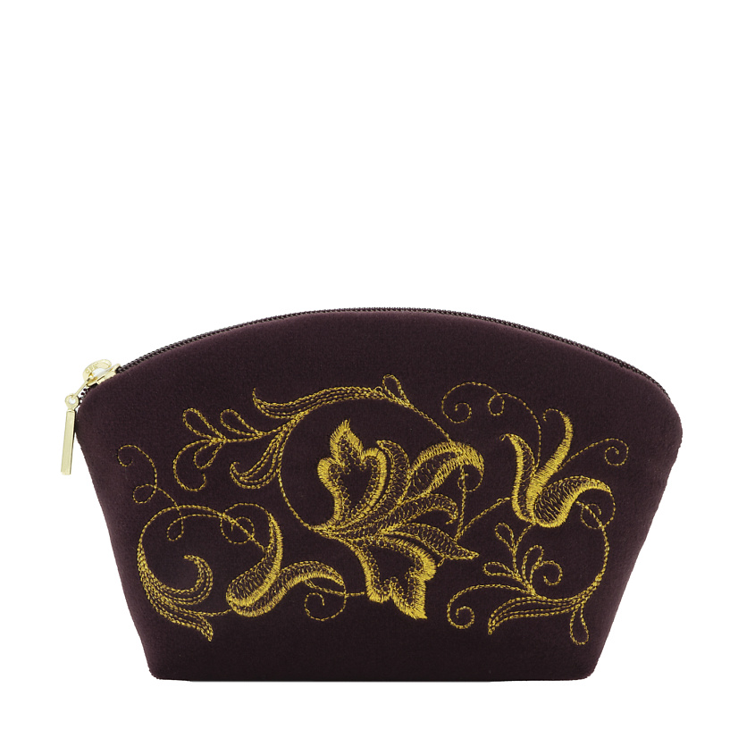 Изображение товара Косметичка бархатная бежевый с золотой вышивкой 11x17x3 для косметики и мелочей