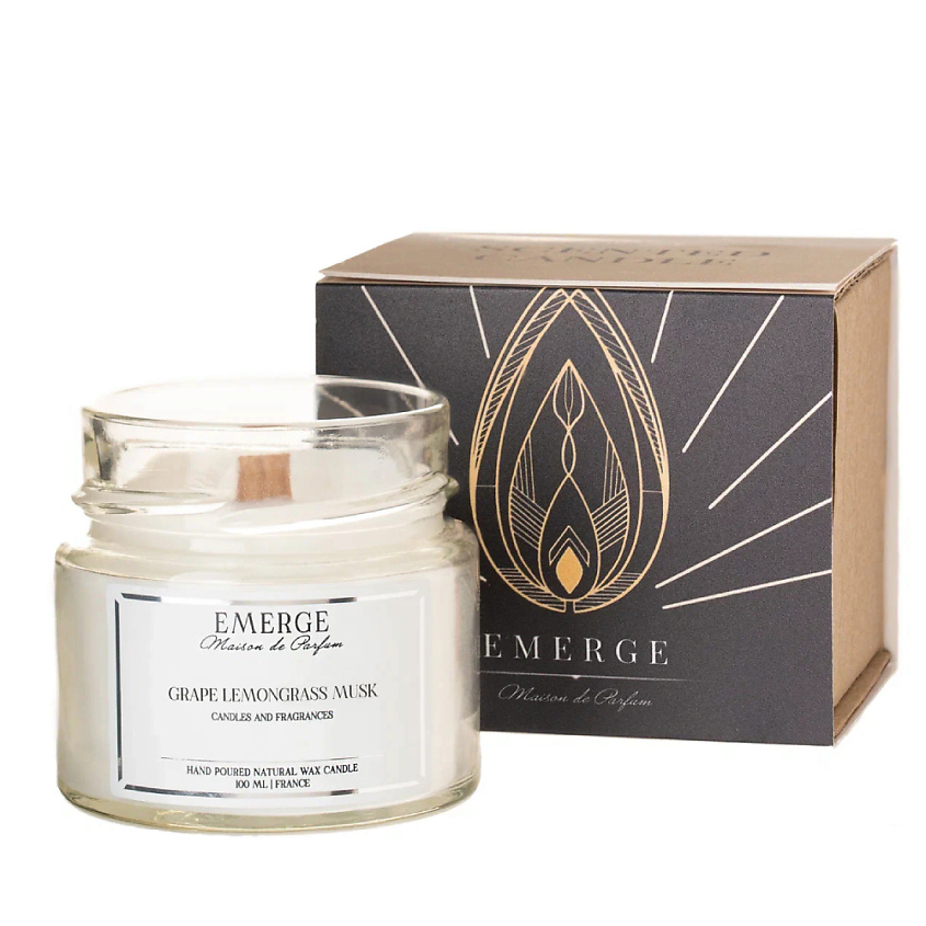 Изображение товара EMERGE Свеча ароматическая Виноград Лемонграсс с деревянным фитилем, 100 мл