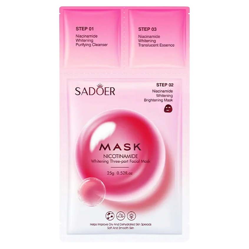 Изображение товара SADOER Маска для лица трехкомпонентная осветляющая с никотинамидом, 25 гр.