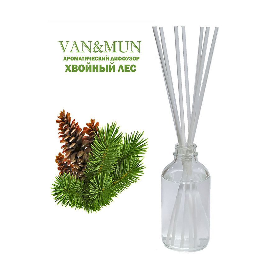 Изображение товара VAN&MUN Ароматический диффузор Хвойный лес с палочками для дома и офиса, 100 мл