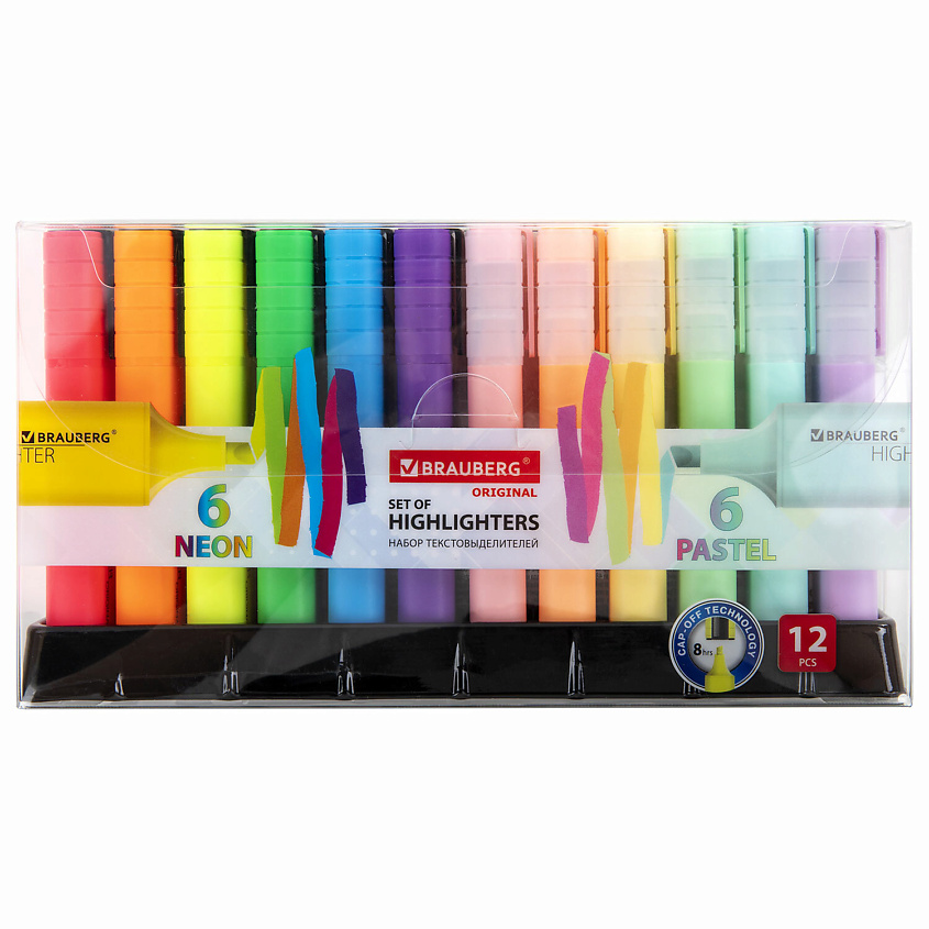 Изображение товара BRAUBERG Набор текстовыделителей на подставке, BRAUBERG "ORIGINAL NEON", 12 шт
