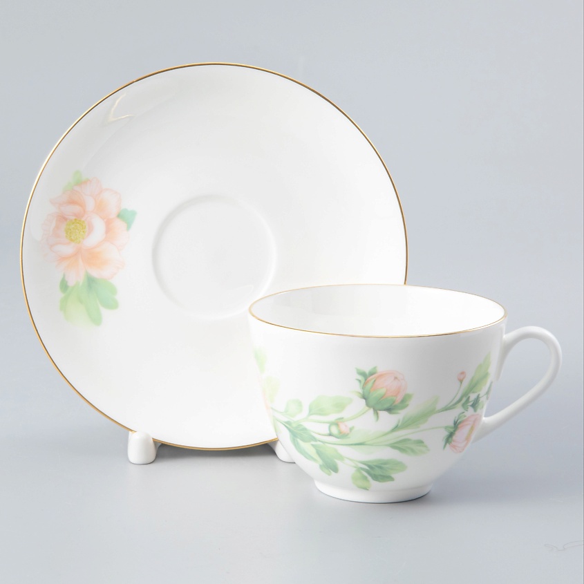 Изображение товара ИМПЕРАТОРСКИЙ ФАРФОРОВЫЙ ЗАВОД Чашка с блюдцем чайная "Нежный пион", Зеленый