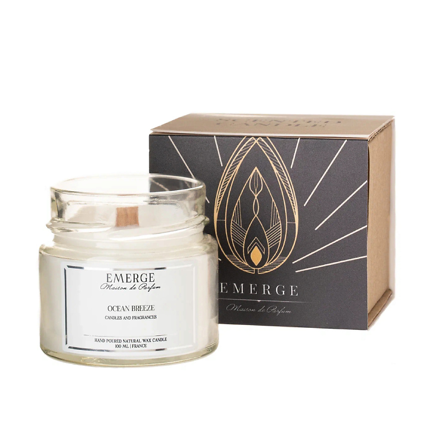 Изображение товара Ароматическая свеча EMERGE Бриз Океана 100 мл с деревянным фитилем и натуральным воском