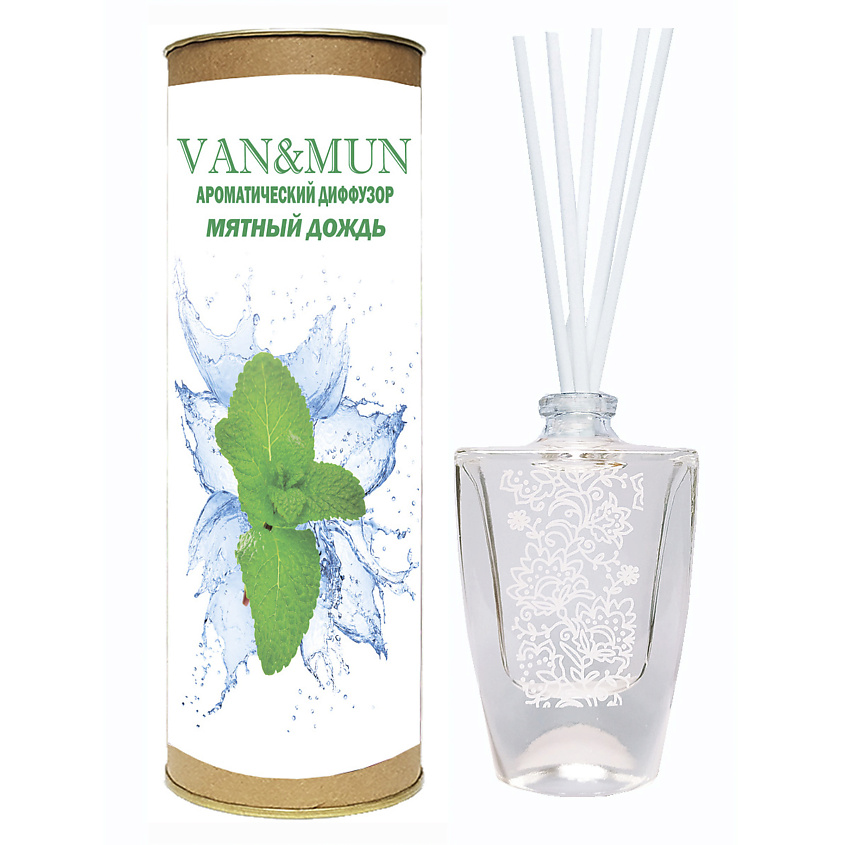 Изображение товара Ароматический диффузор VAN&MUN Мятный дождь 45 мл с палочками для дома и офиса