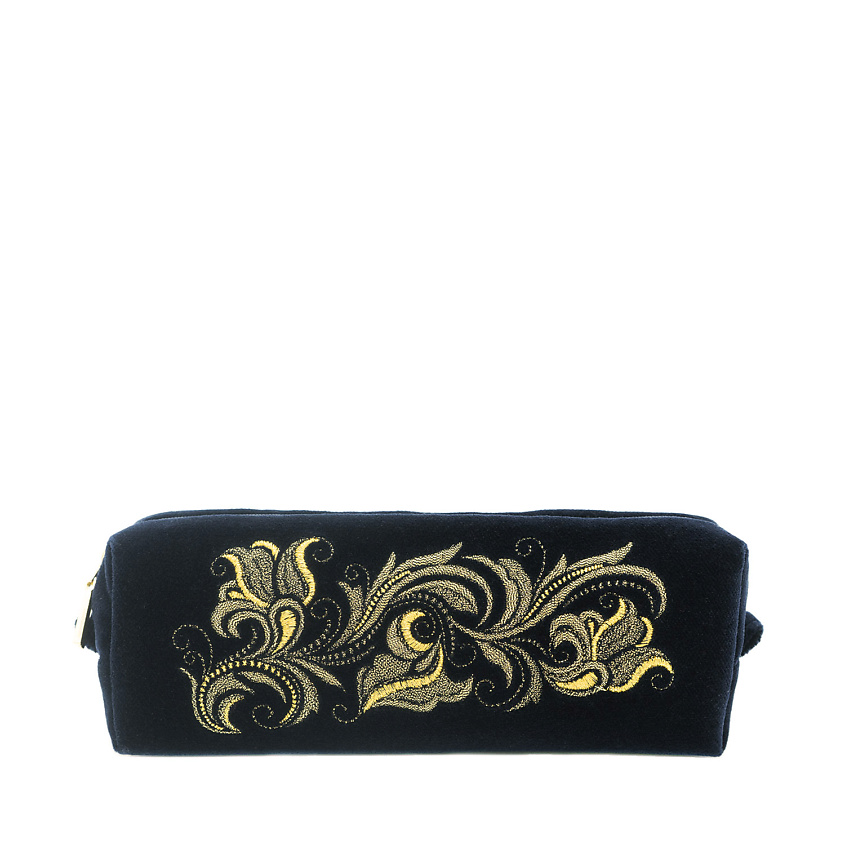 Изображение товара Косметичка бархатная ТОРЖОКСКИЕ ЗОЛОТОШВЕИ Модель 901 черная с вышивкой золото