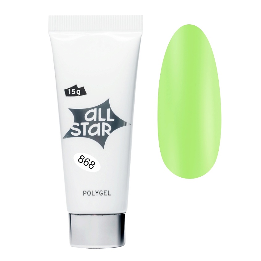 Изображение товара ALL STAR профессиональный полигель моделирующий для ногтей 15 гр зеленый неон 868