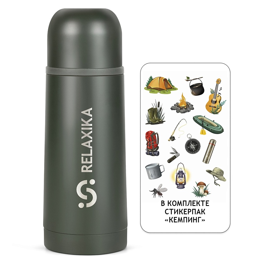 Изображение товара Маленький термос Relaxika 350 мл из нержавеющей стали для горячих и холодных напитков Хаки