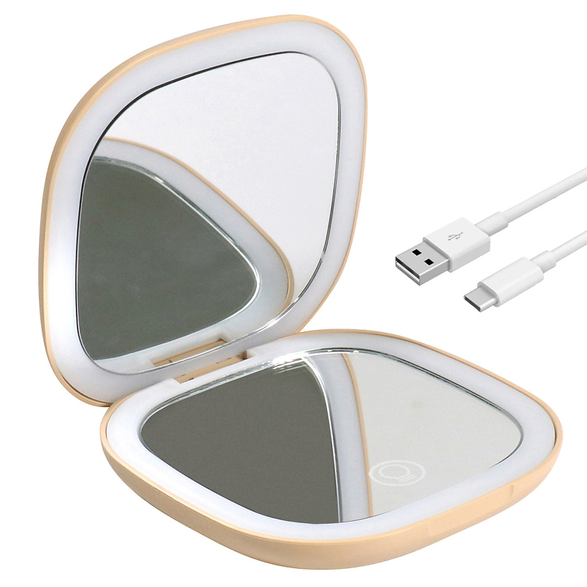 Изображение товара HASTEN Зеркало косметическое складное карманное c x5 увеличением и подсветкой – HAS1817, 1 шт