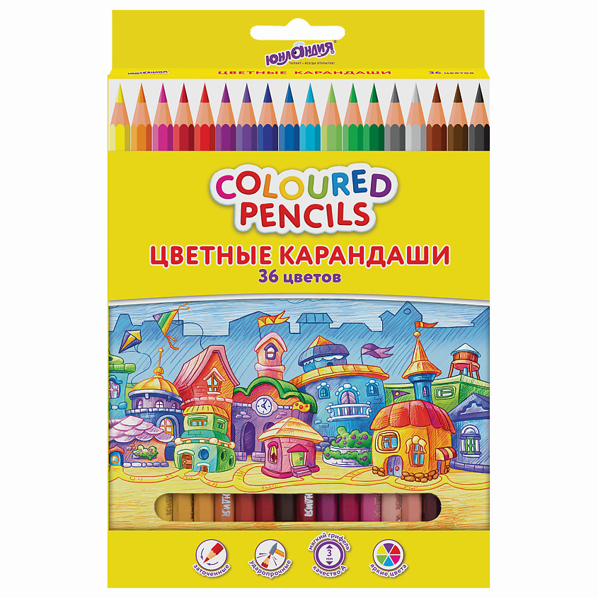 Изображение товара ЮНЛАНДИЯ Карандаши цветные Домики, 36 цветов