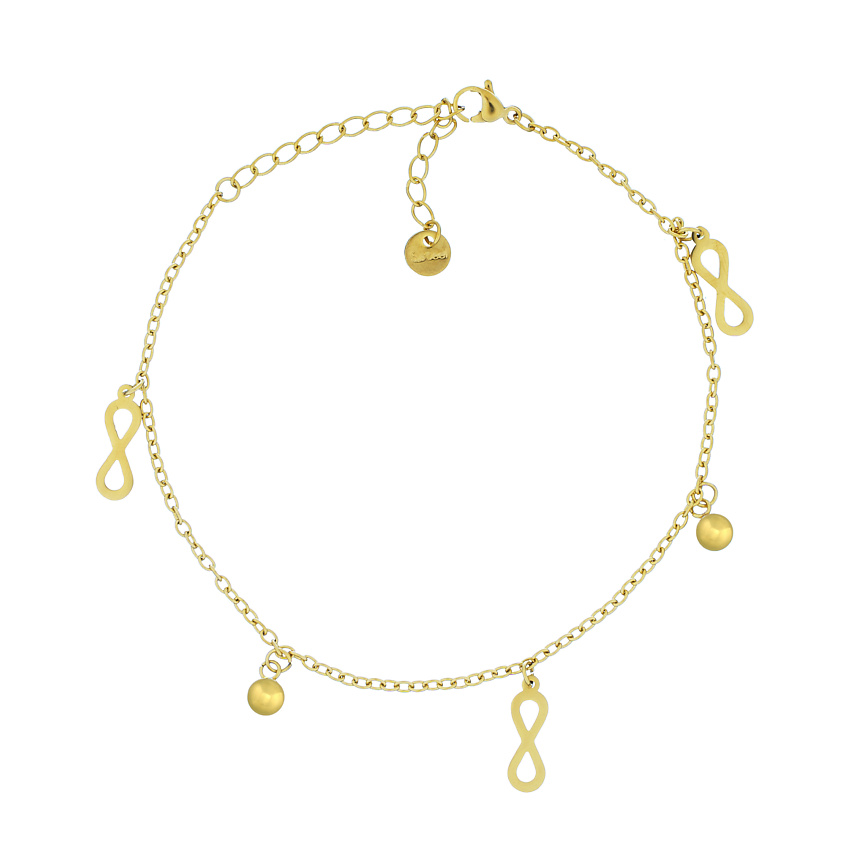 Изображение товара Браслет на ногу Infinity женский из хирургического сплава Золотой регулируемый 20-25 см