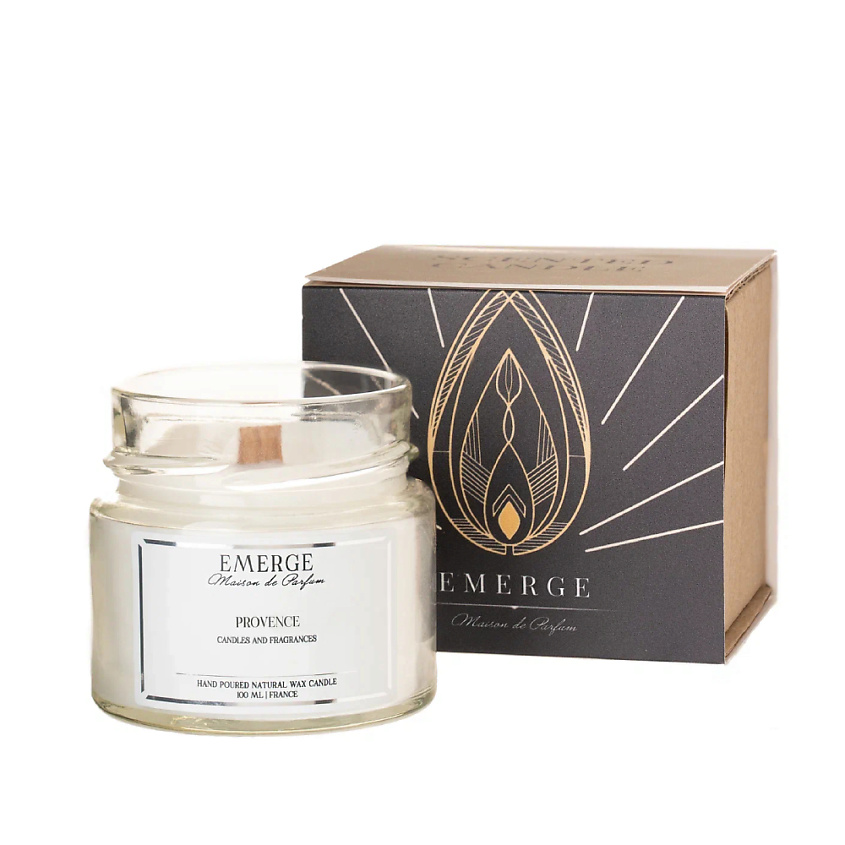 Изображение товара EMERGE Свеча ароматическая Прованс (Лаванда) с деревянным фитилем, 100 мл