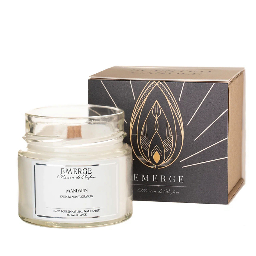 Изображение товара Аромасвеча EMERGE Мандарин с деревянным фитилем 100 мл подарочная упаковка