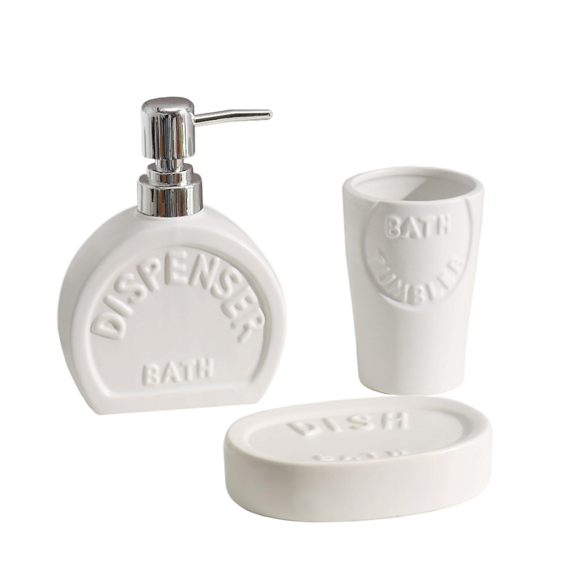 Изображение товара ДОЛЯНА Набор аксессуаров для ванной комнаты «Легенда», 3 предмета (дозатор 370 мл, мыльница, стакан), цвет белый