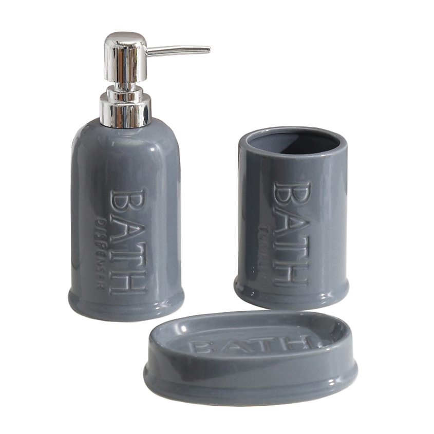 Изображение товара ДОЛЯНА Набор аксессуаров для ванной комнаты «Бэкки», 3 предмета (мыльница, дозатор для мыла 400 мл, стакан), цвет серо-голубой