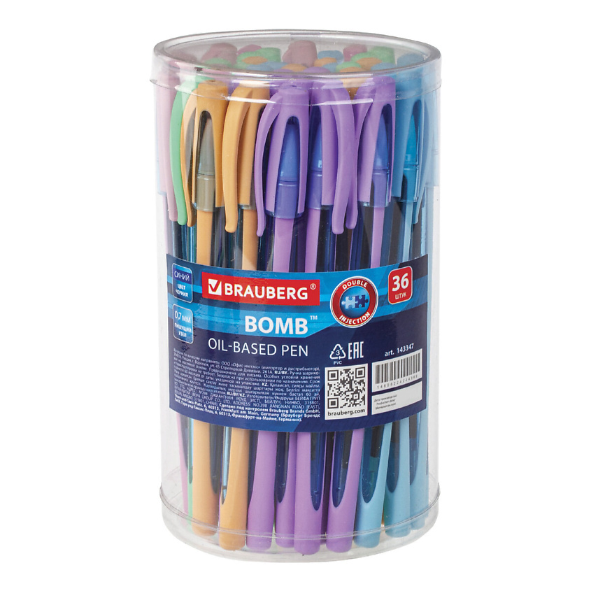 Изображение товара BRAUBERG Набор шариковых ручек Bomb Gt Pastel, линия письма 0,35 мм, Цвет чернил: синий.