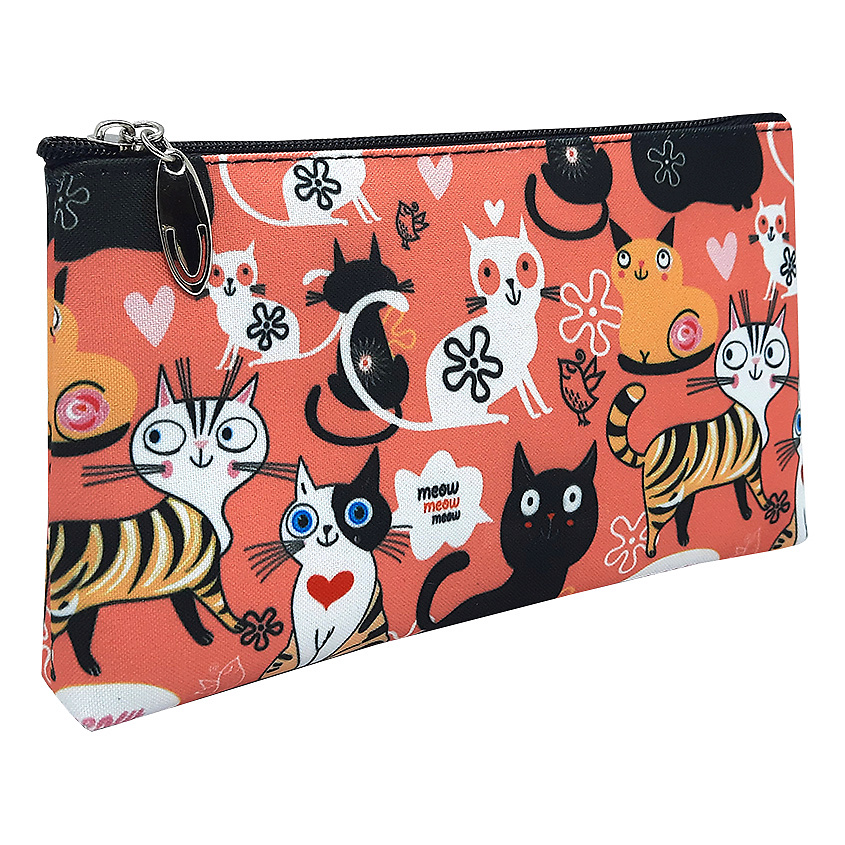 Изображение товара ALISSIROSSI Косметичка женская маленькая плоская из ткани "Коралловые Коты", Коралловый