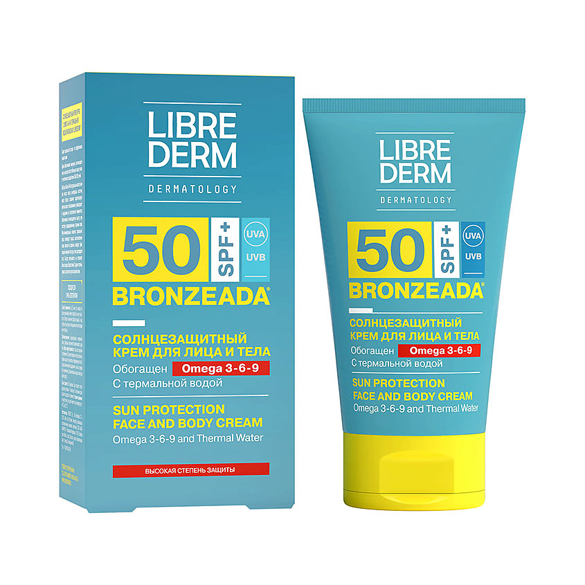 Изображение товара LIBREDERM Солнцезащитный крем SPF50 с Омега 3 - 6 - 9 и термальной водой Bronzeada Sun Protection Face and Body Cream, 150 мл