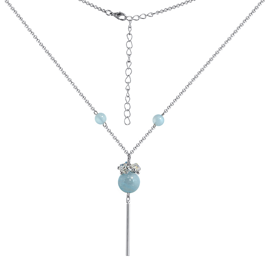 Изображение товара KOSHIKA Колье из аквамарина с кристаллами, Голубой, аквамариновый, небесно-голубой, голубой меланж, серебряный