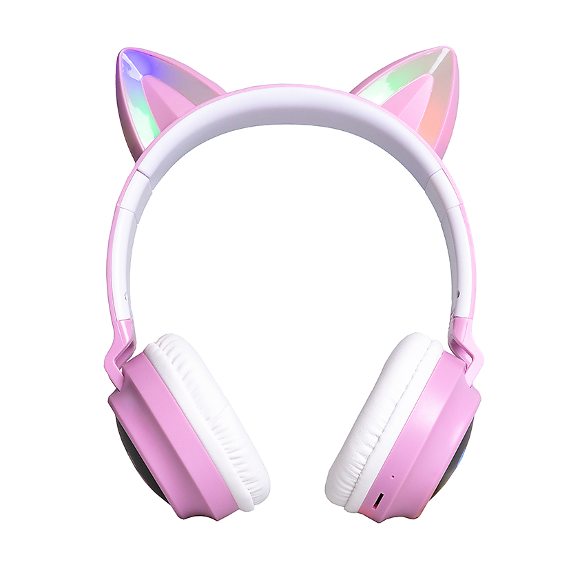 Изображение товара TELZEN Наушники беспроводные детские светящиеся кошачьи ушки, Сиреневый