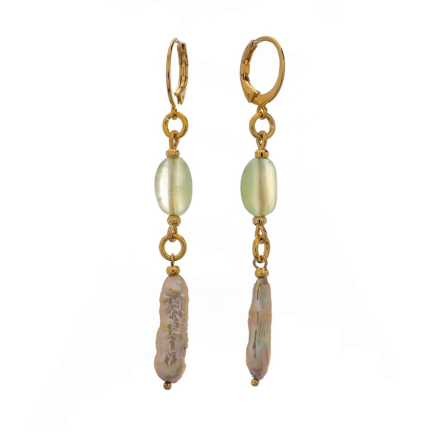 Изображение товара LANZEROTTI Серьги Ispirazione, пренит, жемчуг, цвет: Зеленый, размер: 6