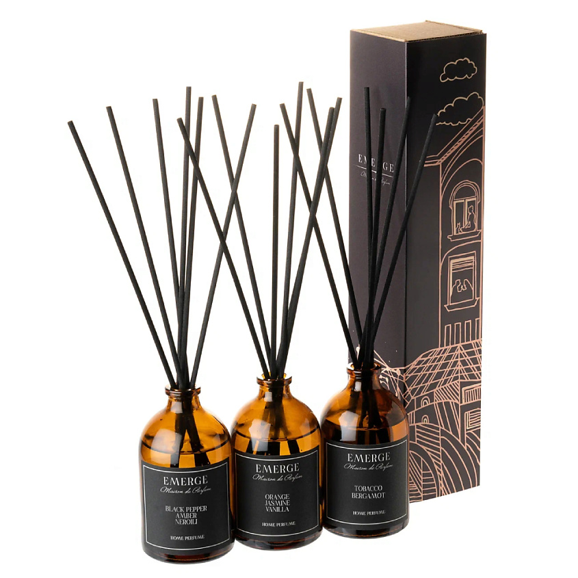 Изображение товара EMERGE Набор 3 диффузора ароматических (ПерецНероли, Жасмин, Табак Бергамот), 3 шт