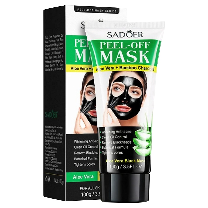 Изображение товара SADOER Маска отшелушивающая черная с экстрактом алоэ вера и бамбуковым углем, 100 гр.