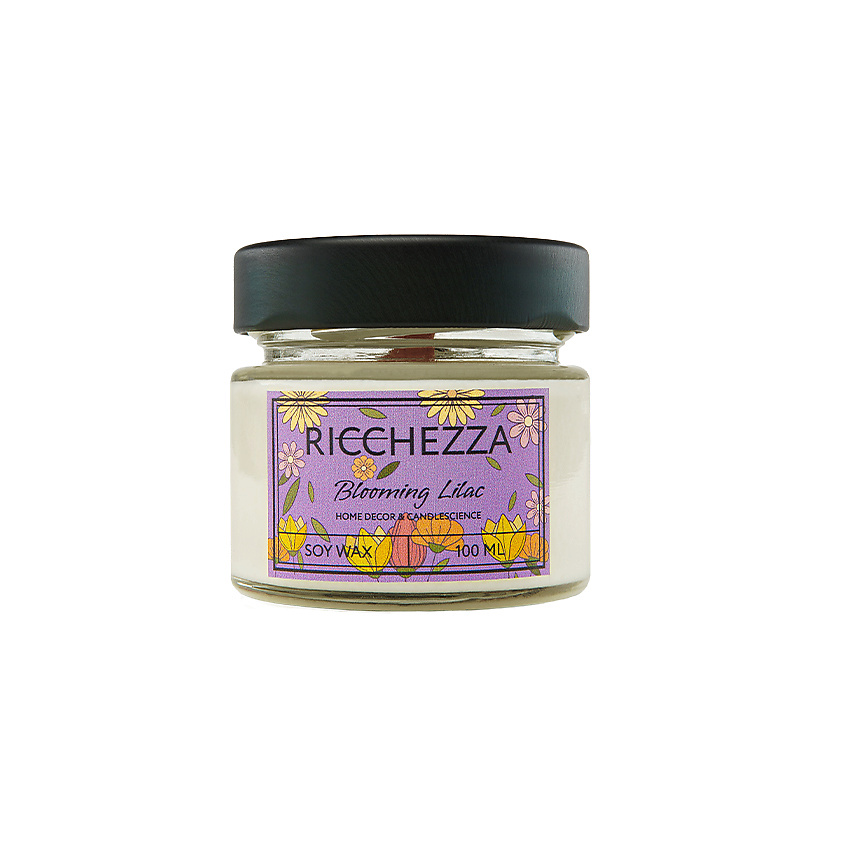 Изображение товара RICCHEZZA Свеча ароматическая с деревянным фитилем «Цветущая сирень», 1 шт.