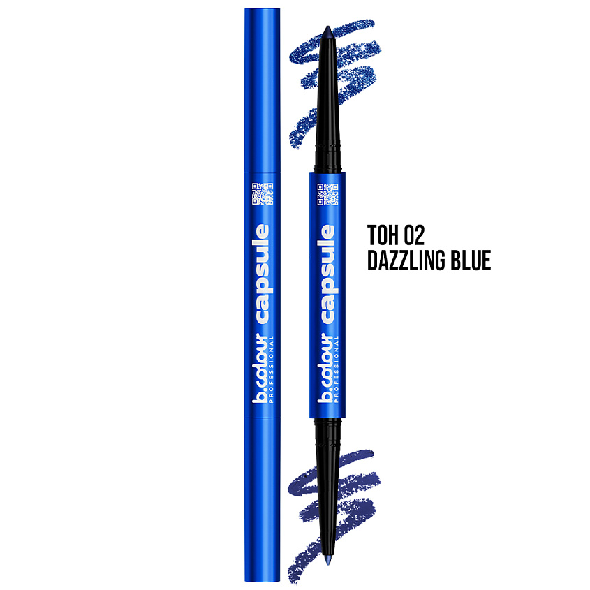 Изображение товара B.COLOUR PROFESSIONAL Карандаш для глаз, черный каял 2в1 CAPSULE, 02 Dazzling blue