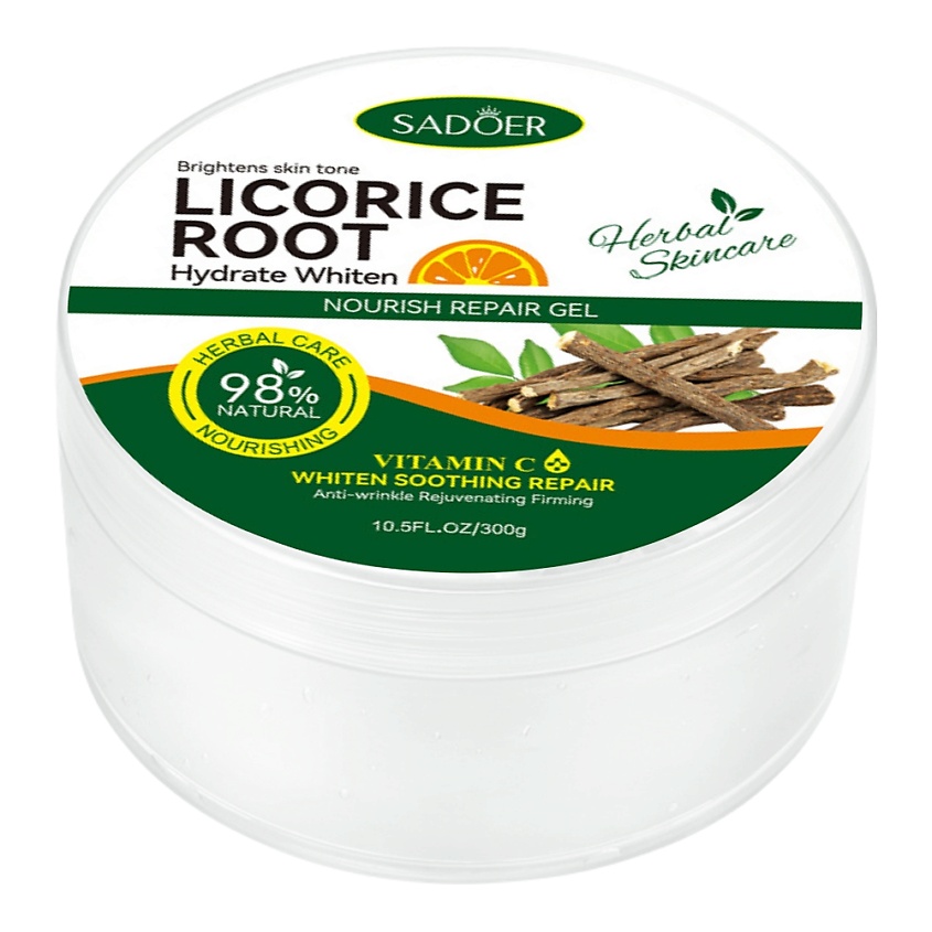 Изображение товара SADOER Гель для лица и тела восстанавливающий с корнем солодки и витамином С, 300 гр.