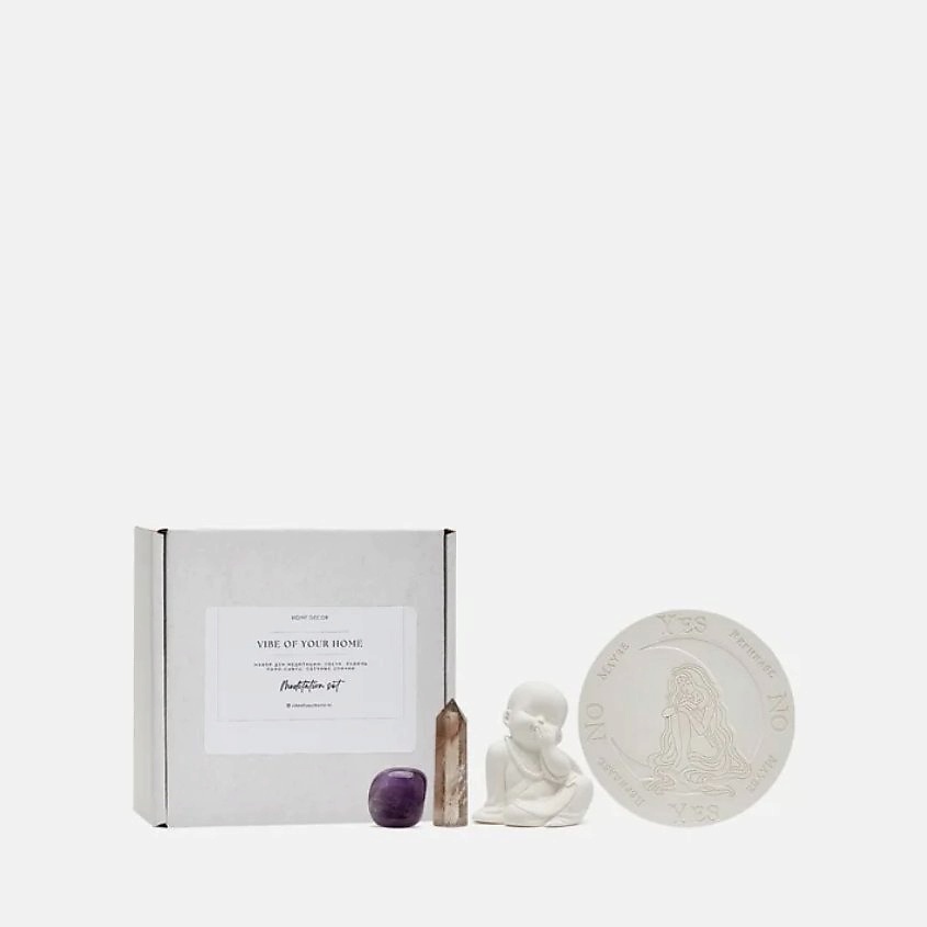 Изображение товара VIBE OF YOUR HOME Набор Алтарь: Статуэтка Мылыш Будда, Подставка, Раухтопаз, Аметист, 1 шт