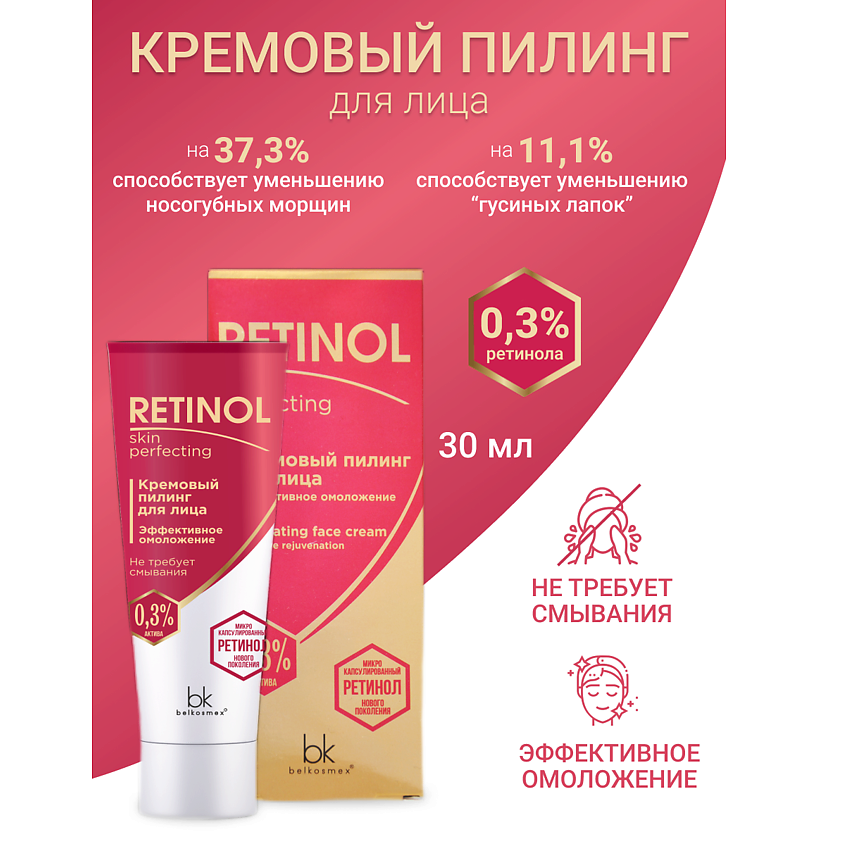 Изображение товара BELKOSMEX Пилинг для лица кремовый эффективное омоложение Retinol SKIN PERFECTING, 30 г