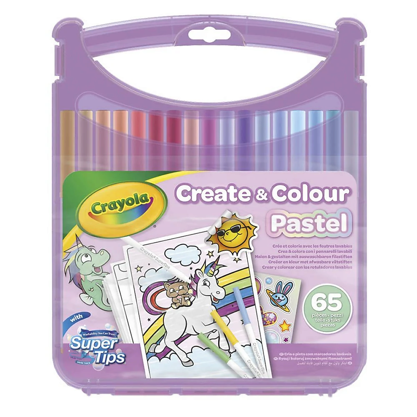 Изображение товара CRAYOLA Набор Create&Colour Pastel: Смываемые фломастеры, раскраски, наклейки, 65 предметов